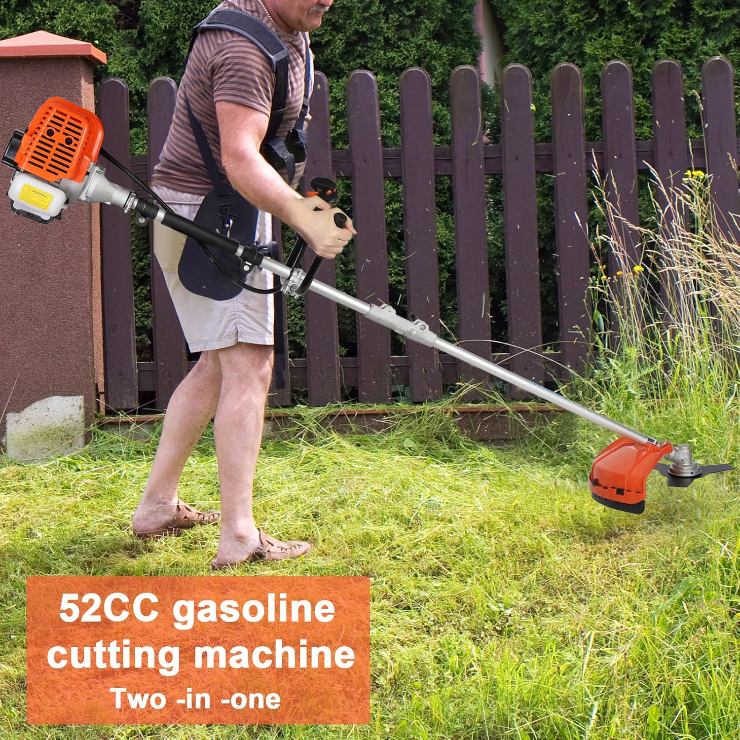 52cc 2-Stroke Gas Weed Wacker with 1.2L Fuel Tank, 2.2KW/8500RPM Weed Eater with Multi Accessories and Sharp Blade, Grass Trimmer for Villa, Garden, Community, Lawn, Park (Red 2)