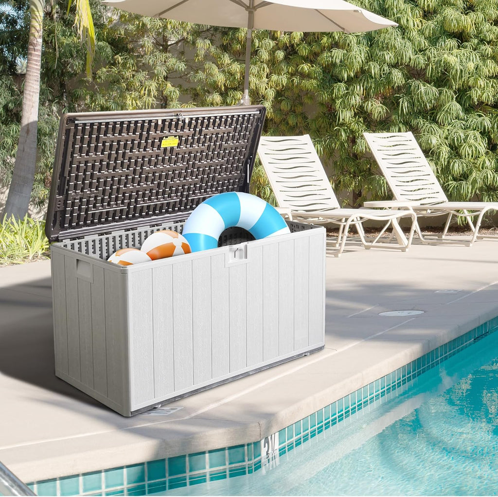 120 Gallon Pro Outdoor Storage Box, Waterproof & UV Resistant Resin Deck Box for Patio, Pool, and Garden, Lockable Bin for Cushions and Accessories, (Black)