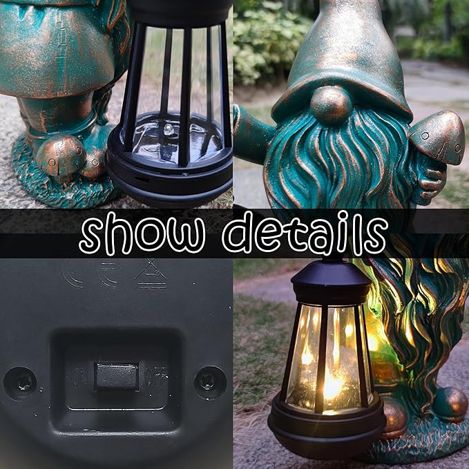JOYBEE Garden Statues Gnomes with Solar Lantern Outdoor Decor-Gnomes Solar Figurines Lights Decorations for Patio Yard Lawn Ornaments-Gifts for Birthday Easter Housewarming