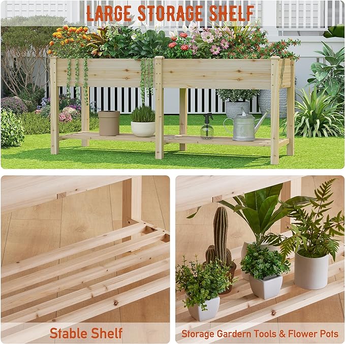 GHWIE Raised Garden Bed with Legs Elevated Wood Planter Box for Planting Vegetables Flowers Garden Patio Balcony Garden beds Outdoor with Liner