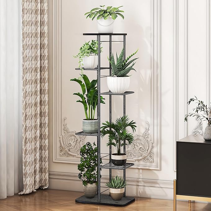 Simple Trending Plant Stand Shelf Indoor Outdoor Waterproof, 6 Tier 7 Potted Heavy Duty Metal Tall Flower Holder for Multiple Corner Display