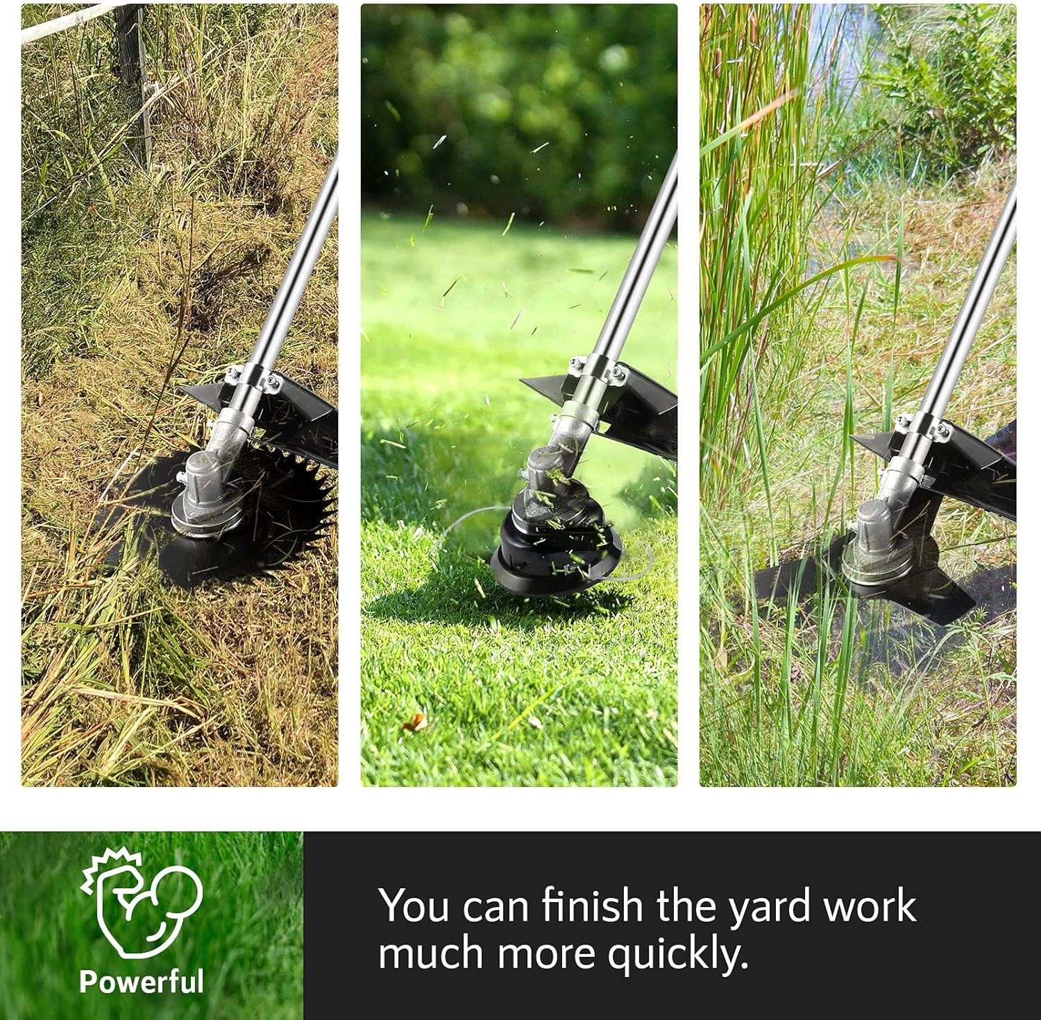 58CC Weed Wacker Brush Cutter, Gas Powered String Trimmer 4-in-1 Gas Weed Eater with 4 Detachable Heads Straight Shaft 2-Cycle for Weed, Brush(Orange)