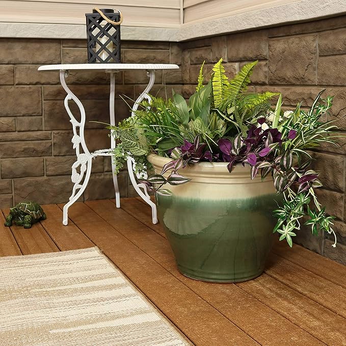 Sunnydaze Studio Large Ceramic Plant Pot - Round Outdoor Glazed Ceramic Planter Pot with Drainage - Gray - 18.5"