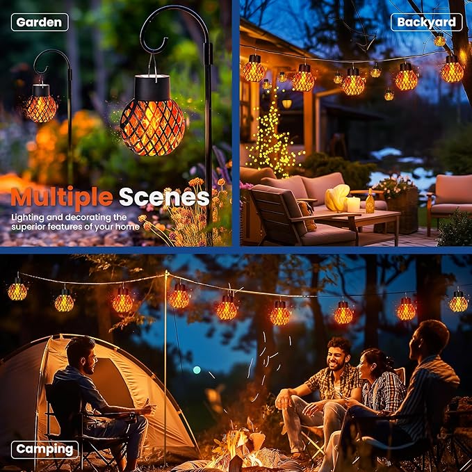 GIGALUMI Solar Lights Outdoor Waterproof,4 Pack Solar Hanging Lights with Flickering Flame,Outdoor Solar Lights for Yard,Patio,Tree,Camping,Christmas Decoration,New Upgraded Larger Lanterns