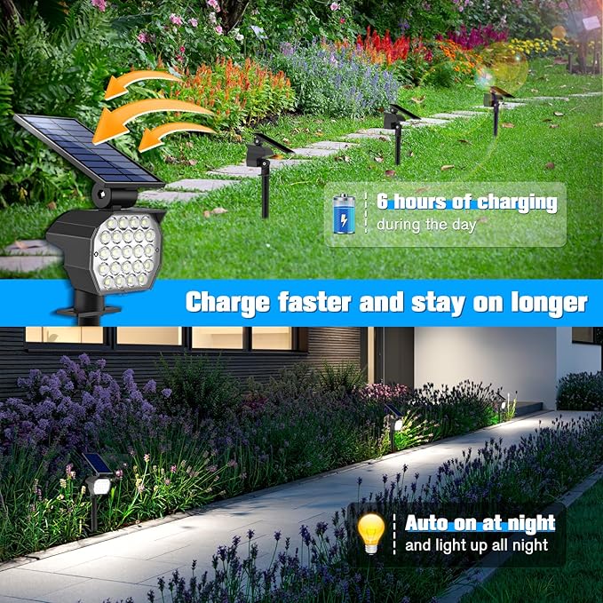 NIORSUN Solar Spot Lights Outdoor,23 LEDs Landscape Lighting with Auto On/Off and 3 Lighting Modes, IP67 Waterproof Spotlights,Outdoor Solar Lights for Yard Garden,6 Pack(Cool White)