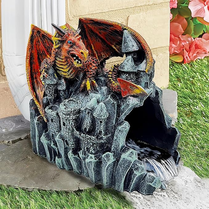 Dragon Statue Gutter Downspout Extender,Garden Outdoor Decor Sculpture,Gutter Diverter Rain, Splash Block,Eco-Friendly Resin, Decorative Gutter Extension Downspout, Ideal for 3"x4" Downspouts