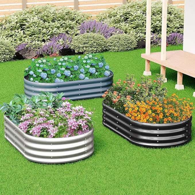 zizin Galvanized Raised Garden Bed Metal Oval Raised Garden Beds Outdoor Planter Box for Vegetables (8x2x1.3FT, Silver)