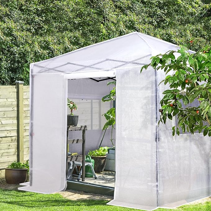 EAGLE PEAK 8x8 Portable Walk-in Greenhouse, Pop-up Indoor Outdoor Garden Green House, Zippered Doors and Windows, PE Cover, White