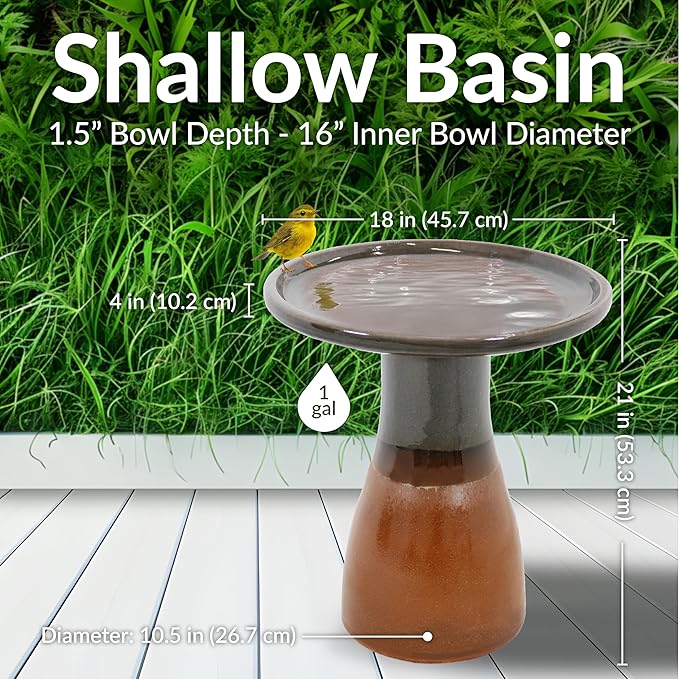 Sunnydaze 21" H Ceramic Bird Bath for Outside - Hand-Painted Outdoor Bird Bath Bowl, UV/Frost-Resistant Finish - Dusty Rose - Classic Pedestal