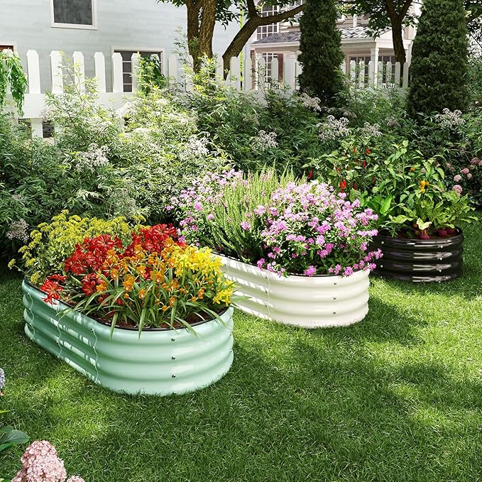 Galvanized Metal Planter Round Raised Garden Bed Kit for Gardening Outdoor，3x3x1ft 2PC Grow Garden Box Raised Flower Bed，Round Galvanized Planter Outdoor Large Metal Fire Pit Ring Black