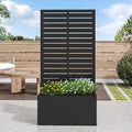 Casaphoria Metal Raised Garden Bed, 47"x24"x12" Planter Box for Climbing Plants, Vegetables & Vines, Features Drainage Holes and Privacy Screen (Black-Louvered)