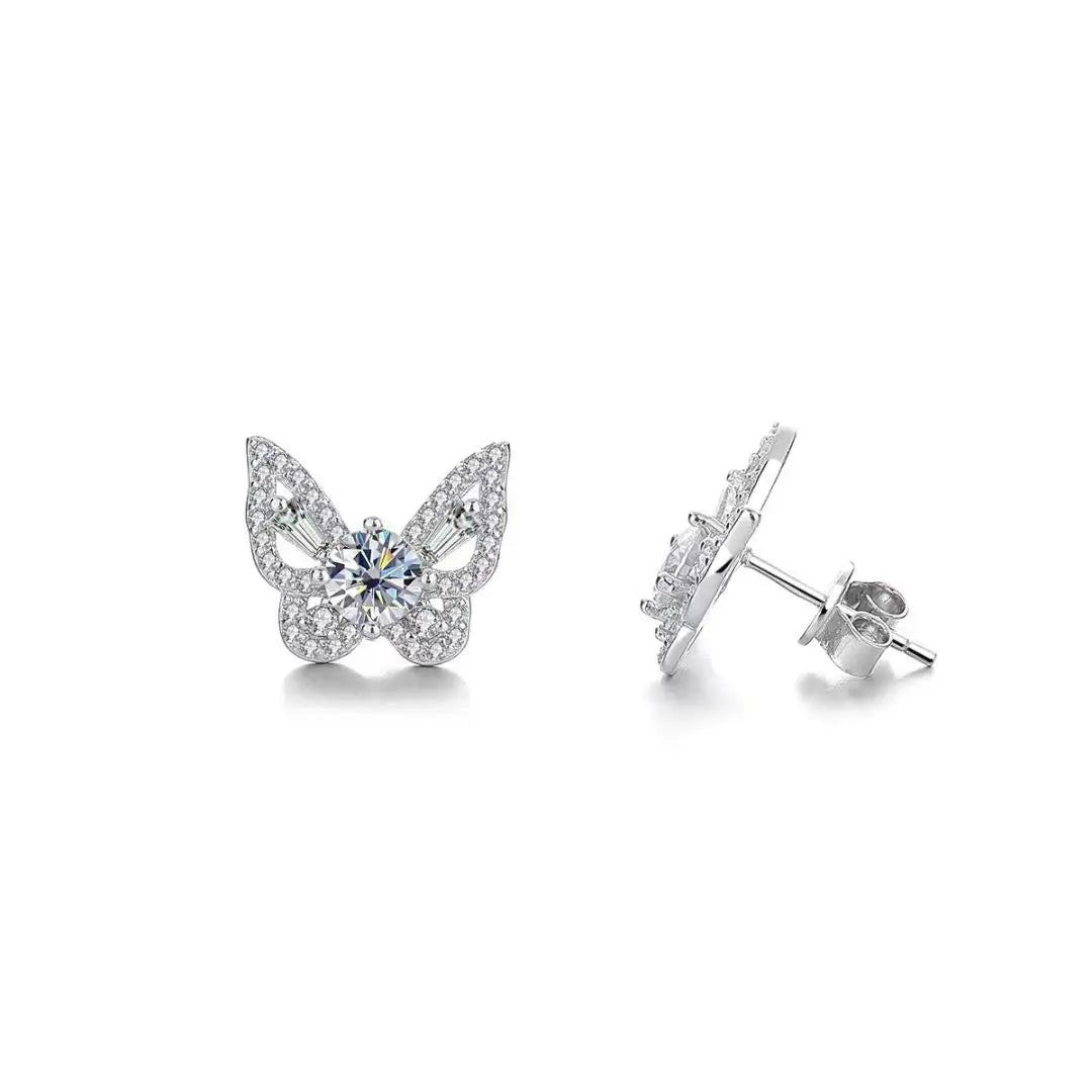 925 Sterling Silver Moissanite Butterfly Stud Earrings Romantic Gift For Women