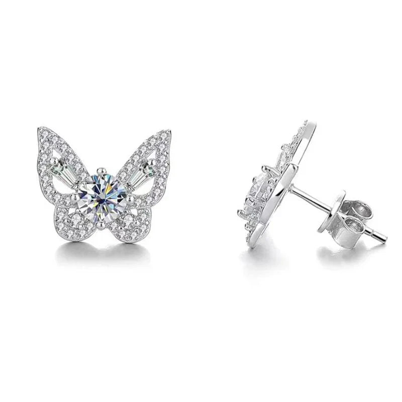 925 Sterling Silver Moissanite Butterfly Stud Earrings Romantic Gift For Women