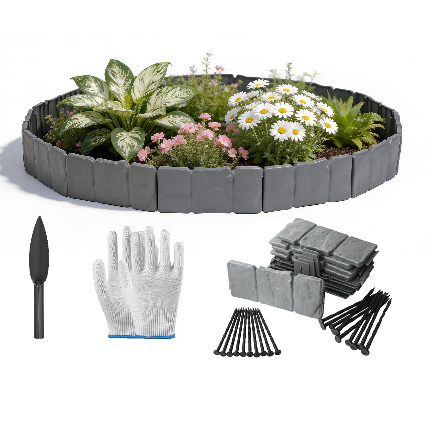Plastic Landscape Edging 16FT Cobblestone Garden Border Kit