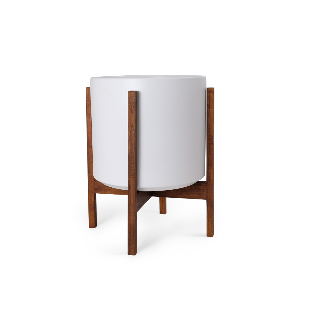 Solid Goods Ceramic Cylinder Planter – With or Without Mahogany Stand