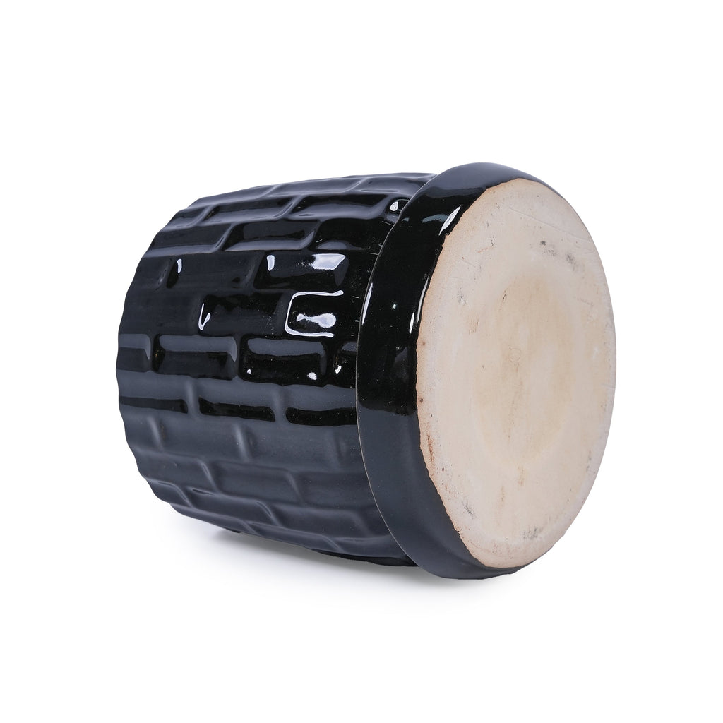 Set of 2 Ceramic Flowerpot, 7' Modern Planter for Patio, Garden, Windowsill - Black