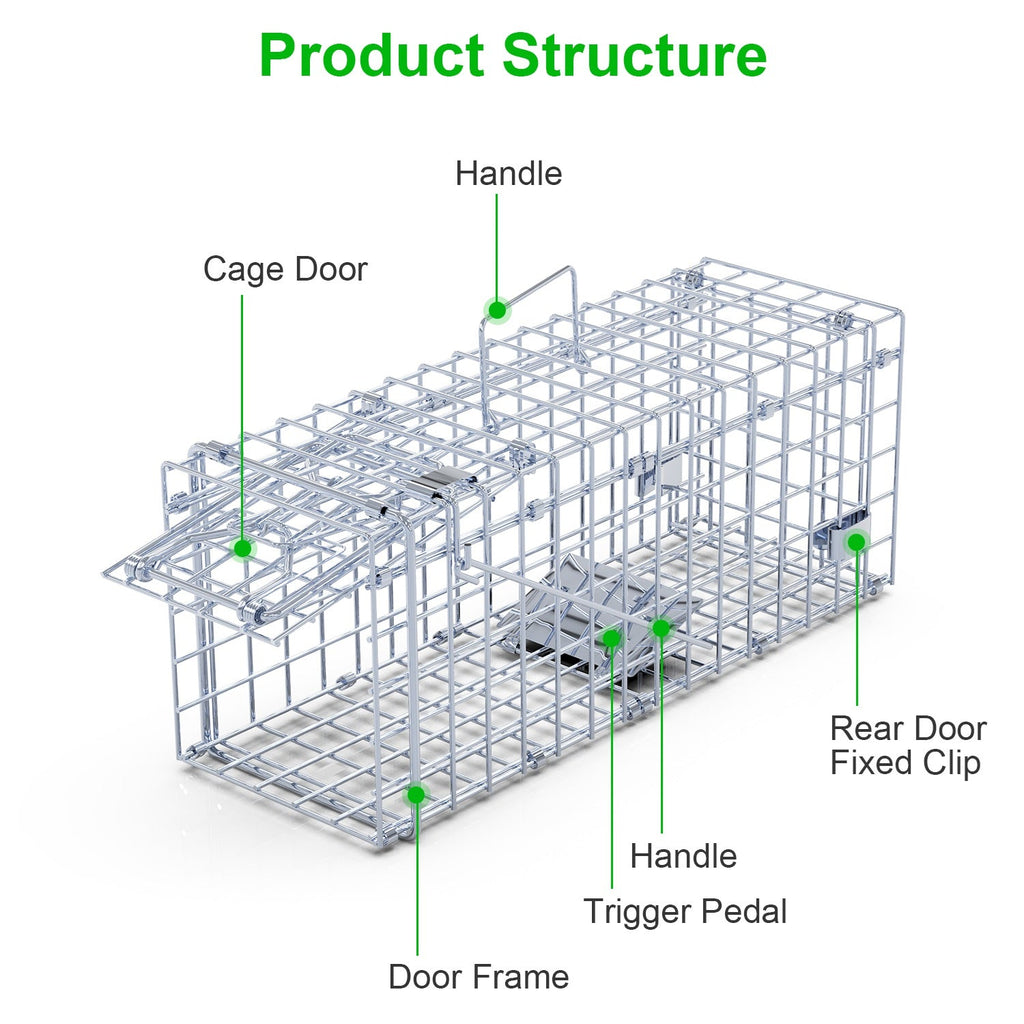 2Pcs Foldable Rat Trap Cage Humane Live Rodent Trap Cage Galvanized Iron Mice Mouse Control Bait Catch with Detachable L Shaped Rod For Kitchen Garden