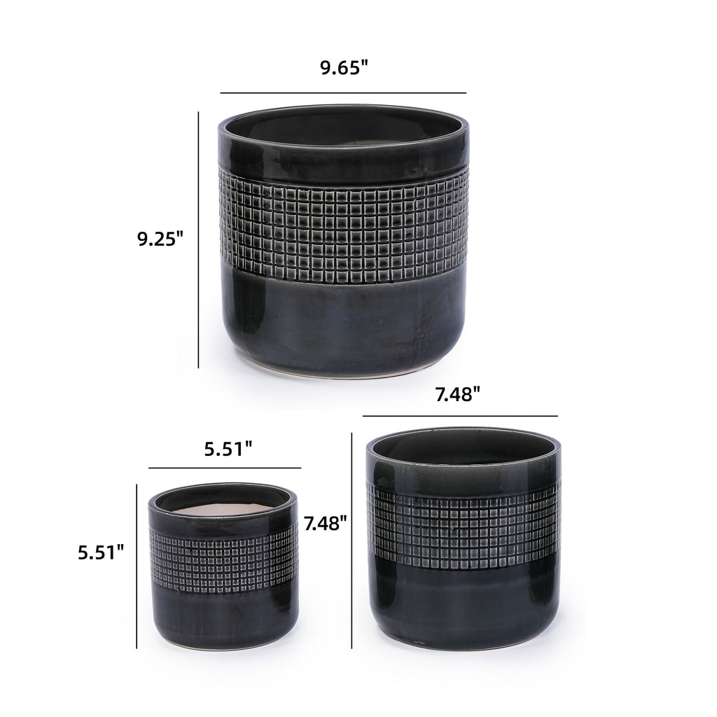 3 Pieces Ceramic Flowerpot, Modern Planter for Patio, Garden or Windowsills - Black