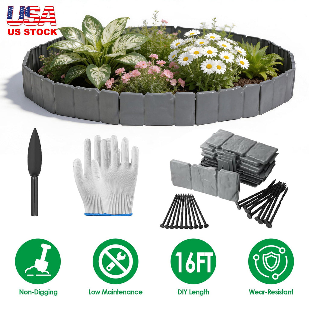 Plastic Landscape Edging 16FT Cobblestone Garden Border Kit