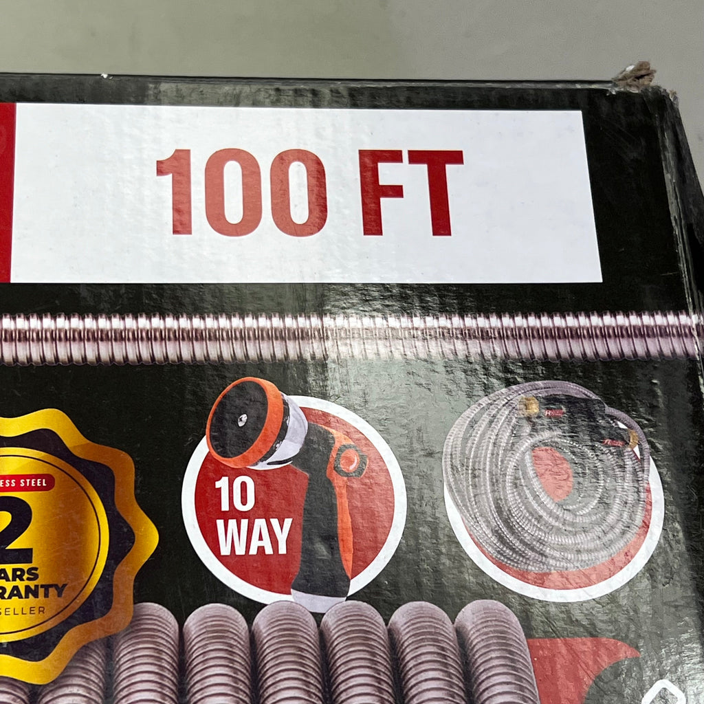 HYPER HOSE Metal Garden Hose Kit No-Kink 316 Stainless Steel Leak Proof 100'