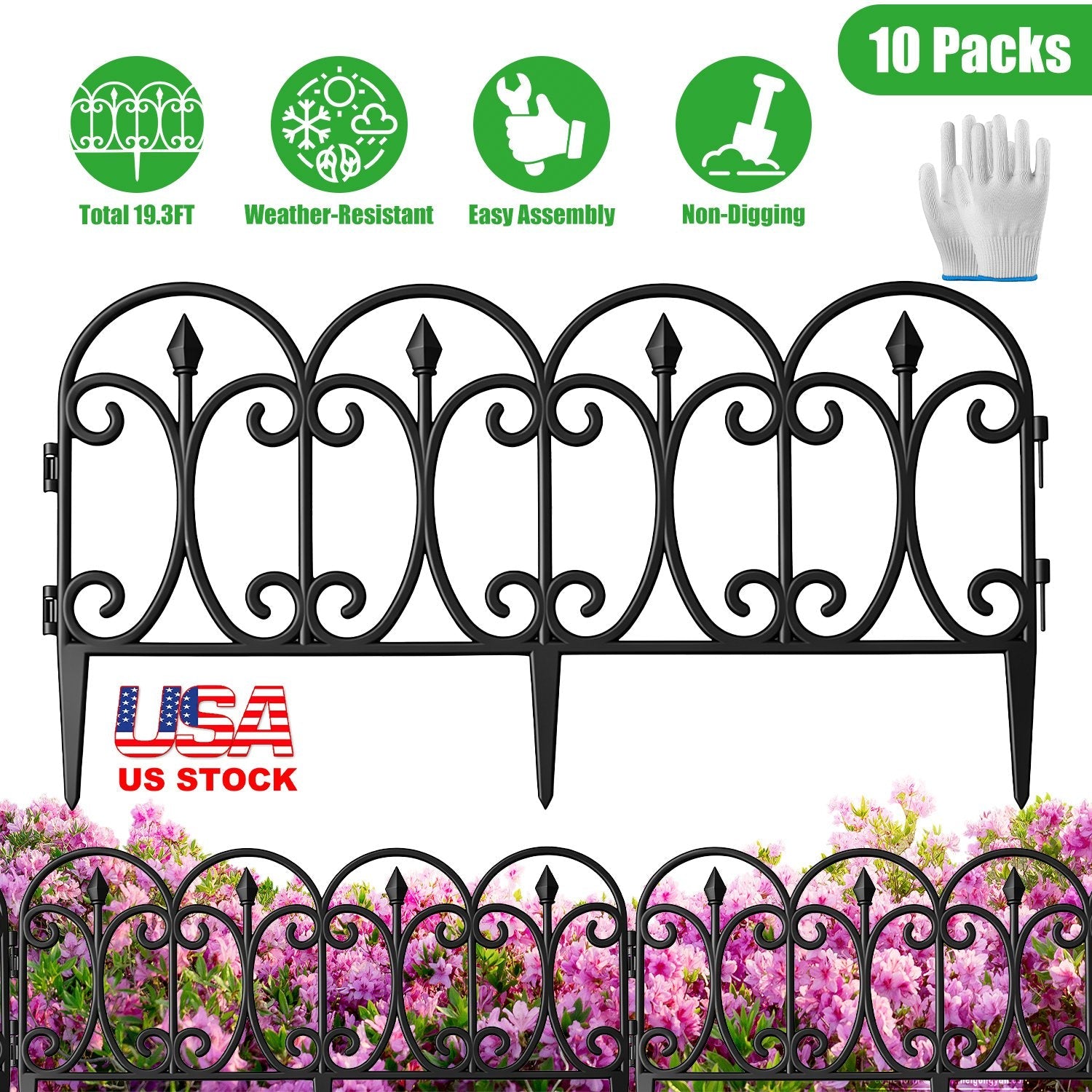 Garden Edging Border Panels 10-Pack with Rotatable Connectors
