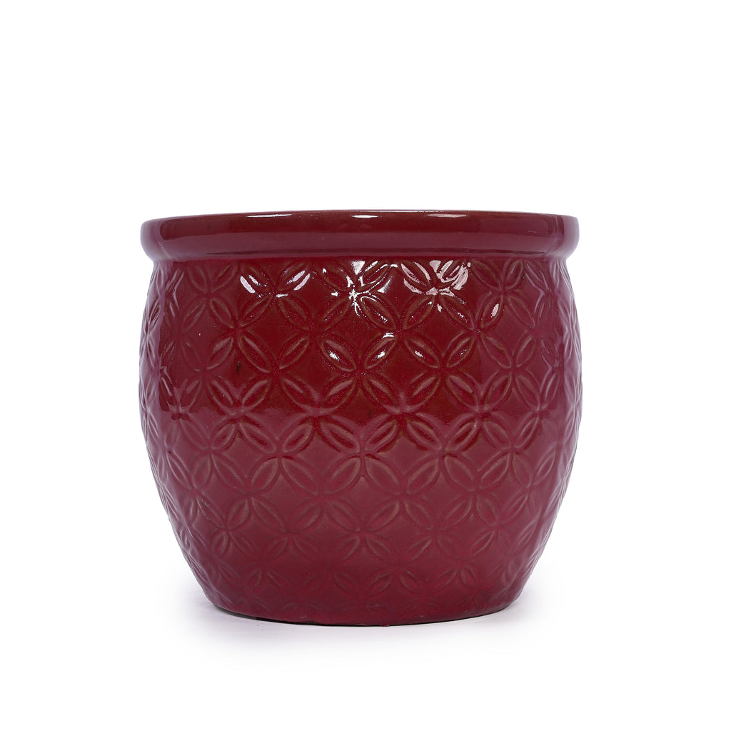 Set of 3 Ceramic Flowerpot, Modern Planter for Patio, Garden, Windowsill - Red