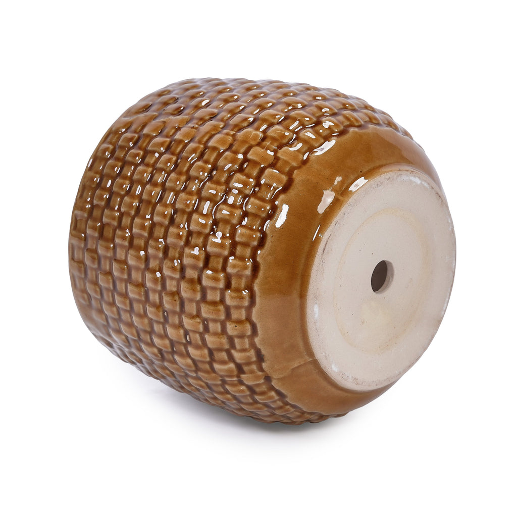 3 Pieces Ceramic Flowerpot, Modern Planter for Patio, Garden or Windowsills - Orange & Dark Brown