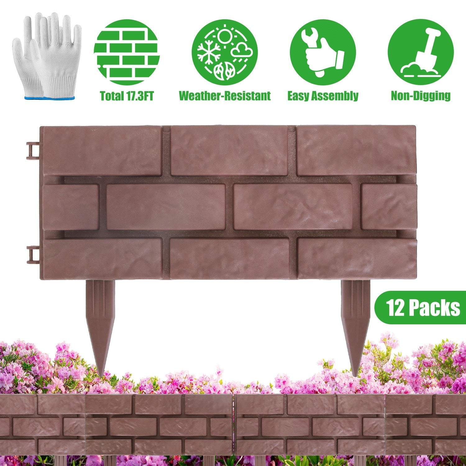 Garden Border Edging Panels 12-Pack with Rotatable Connectors