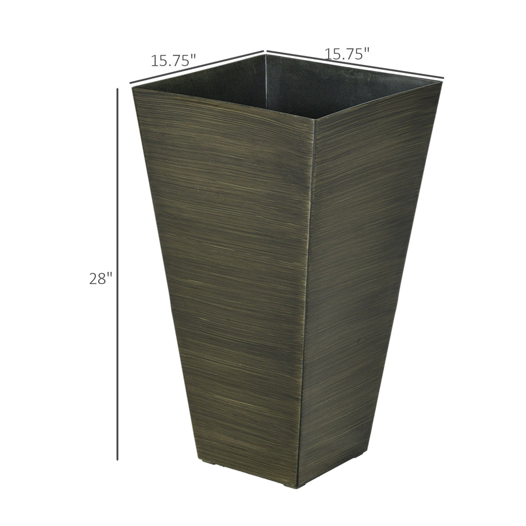 Outsunny 28' Tall Outdoor Planters, Set of 3 Large Taper Planters with Drainage Holes and Plug, Faux Wood Plastic Flower Pots for Outdoor, Indoor, Garden, Patio, Dark Brown