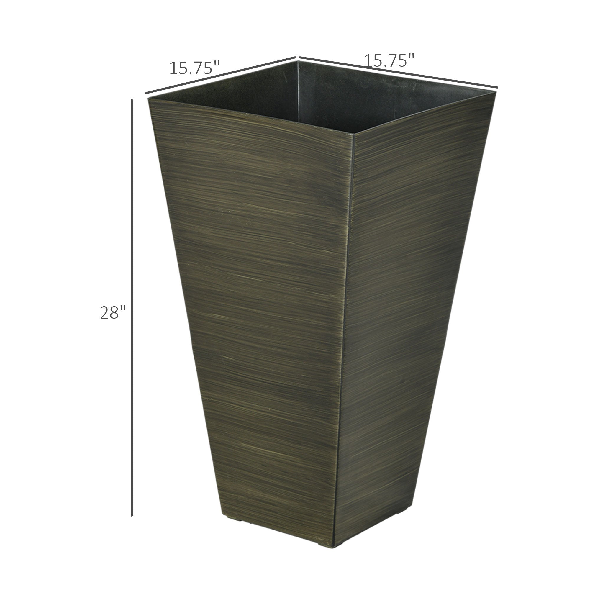 Outsunny 28' Tall Outdoor Planters, Set of 3 Large Taper Planters with Drainage Holes and Plug, Faux Wood Plastic Flower Pots for Outdoor, Indoor, Garden, Patio, Dark Brown