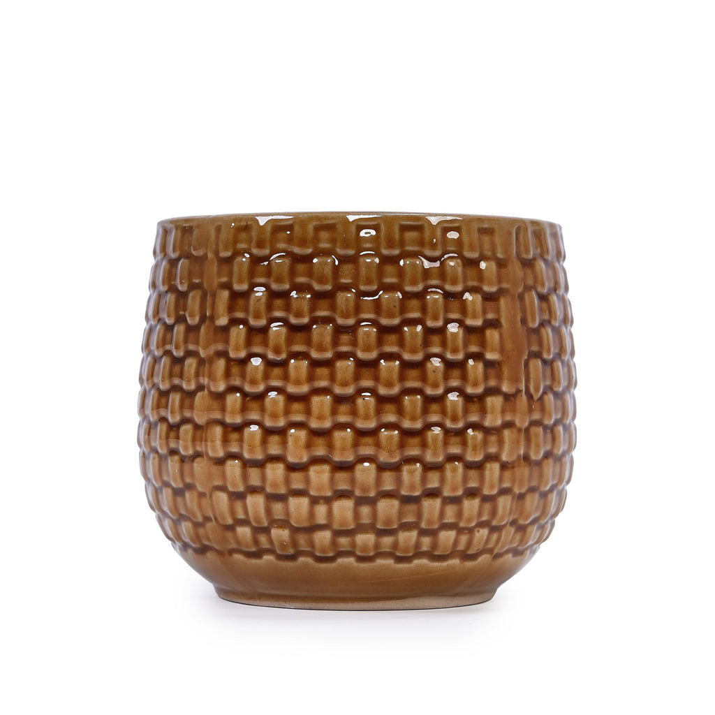 3 Pieces Ceramic Flowerpot, Modern Planter for Patio, Garden or Windowsills - Orange & Dark Brown