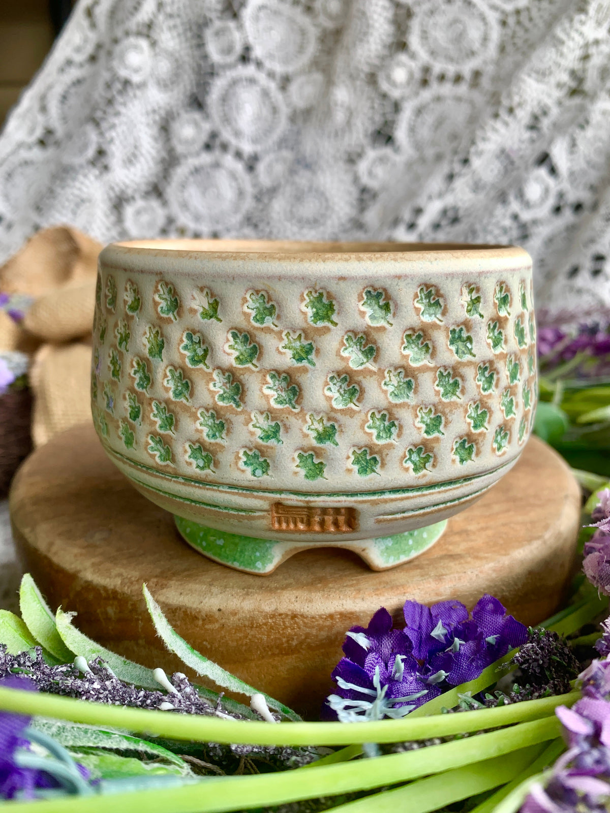 WS0010 Artisan Handcrafted Pottery Planter Pot - Pot rim diameter: 3.5"