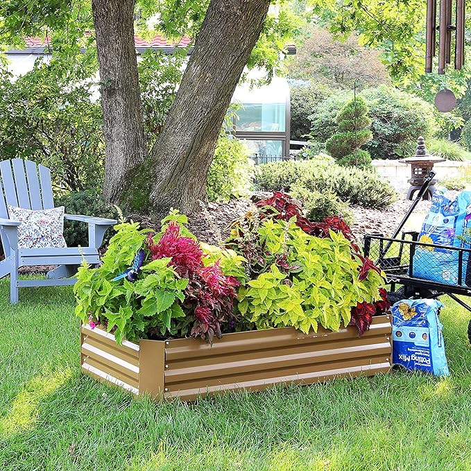 Sunnydaze 11.75" H Raised Metal Garden Bed - Galvanized Raised Garden Bed Outdoor for Vegetables and Flowers - Brown - 4' x 2' Rectangle