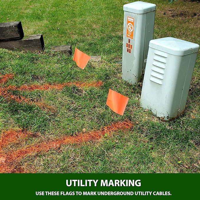 Fluorescent Orange Marking Flags 1000 Pack - 4x5x15 Inch Bulk Yard Flags - Markers For Lawn, Irrigation, Landscaping, Survey & Sprinkler Head Marking