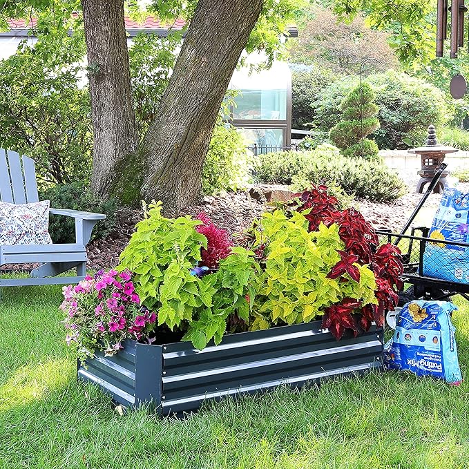 Sunnydaze 11.75" H Raised Metal Garden Bed - Galvanized Raised Garden Bed Outdoor for Vegetables and Flowers - Dark Gray - 4' x 2' Rectangle