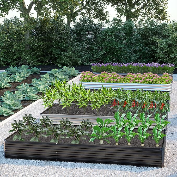 2PCS 12x2x1FT Galvanized Raised Garden Bed Kit,Vegetable Boxes-Rectangle Metal Flower Box,Large Planter Raised Beds Outdoor Garden for Planting,Fruit,Herb-Sliver