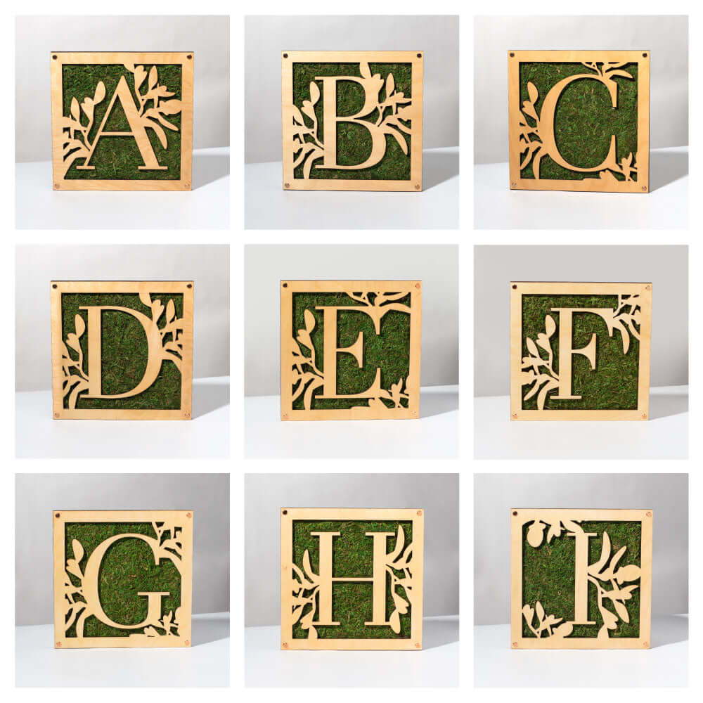 Monogrammed Moss Frame - Wooden Botanical Wall Art Letter "R"