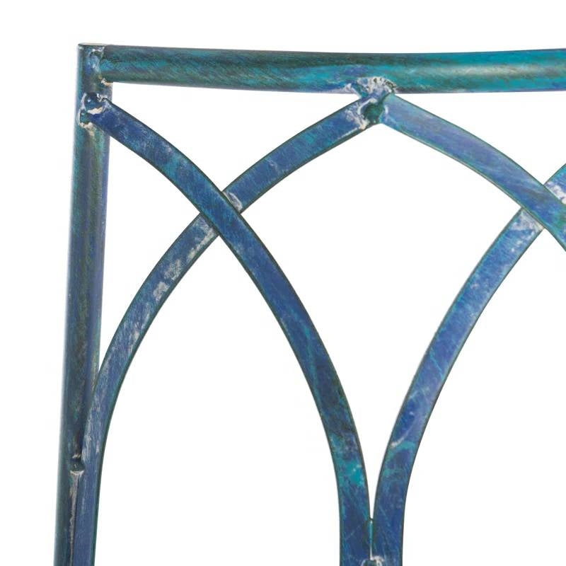 Half-Circle Outdoor Patio Garden Antique Blue Wrought Iron Tree Bench