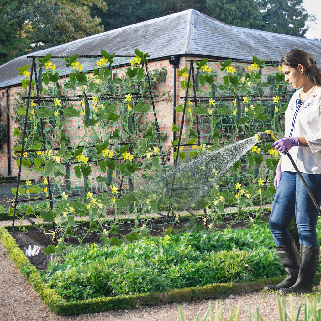 A-Frame Garden Cucumber Trellis with Netting for Climbing Plants Outdoor-Black