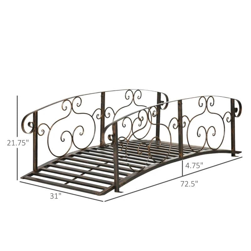 Outdoor Vintage Bronze 6-ft Garden Bridge with Side-Rails