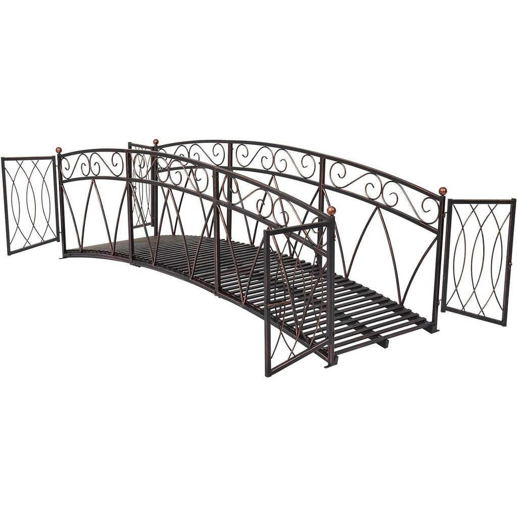 Outdoor Black Metal Arch 8-ft Garden Bridge with Safety Side Rails