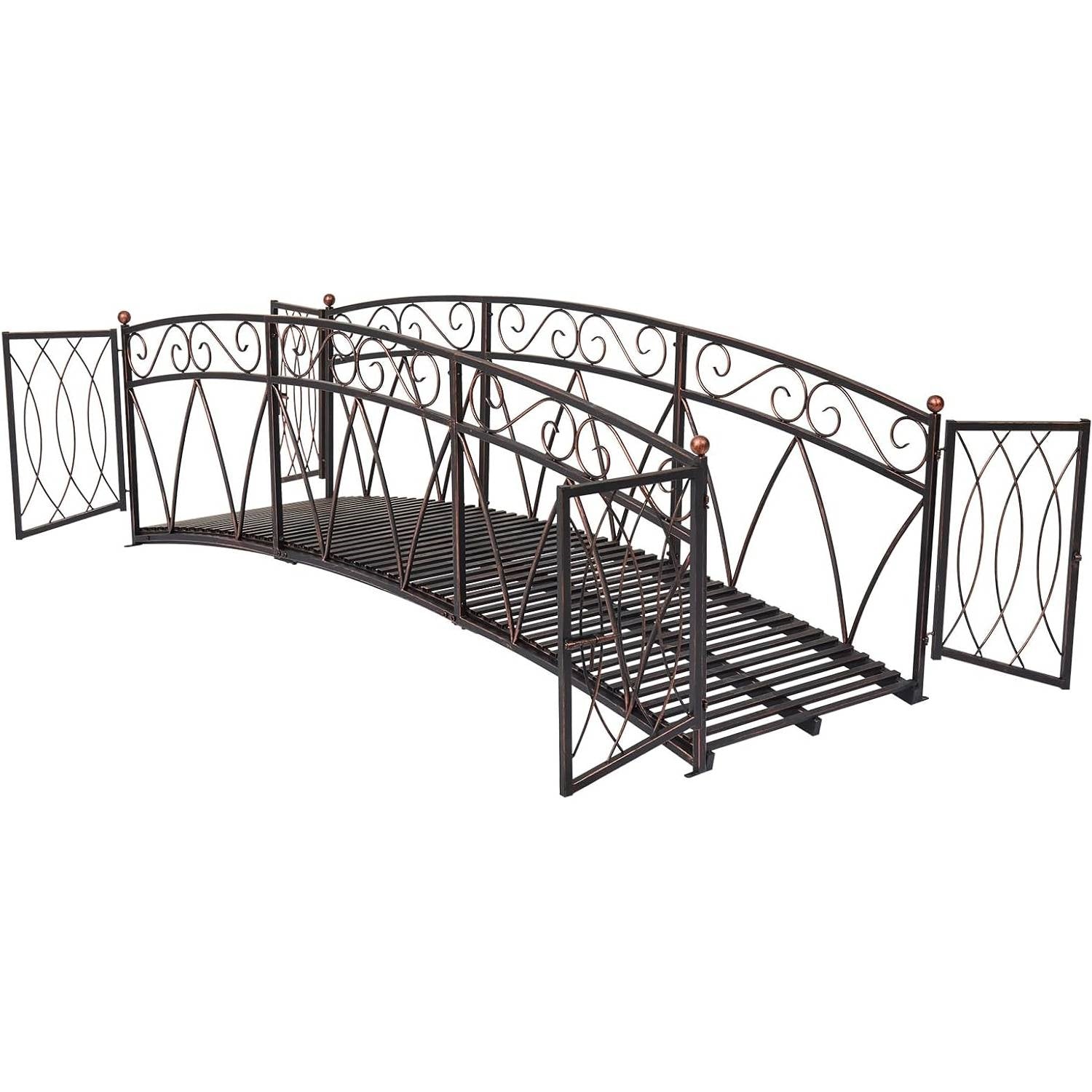 Outdoor Black Metal Arch 8-ft Garden Bridge with Safety Side Rails