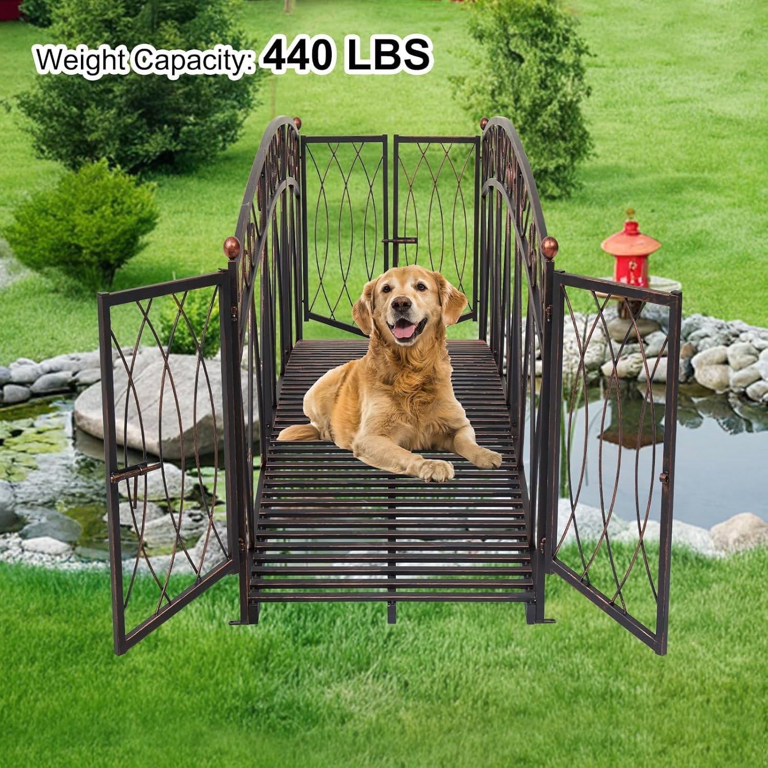 Outdoor Black Metal Arch 8-ft Garden Bridge with Safety Side Rails