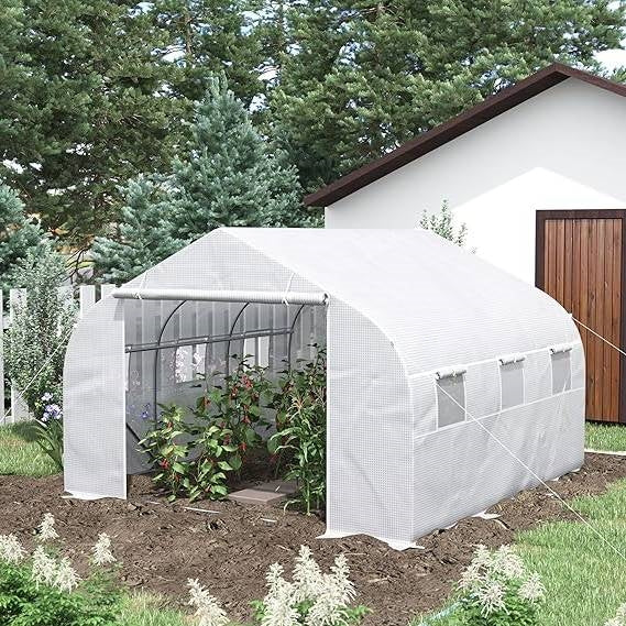 Greenhouse w/ White PE Cover and Heavy Duty Steel Frame 11.5' x 10' x 6.5'