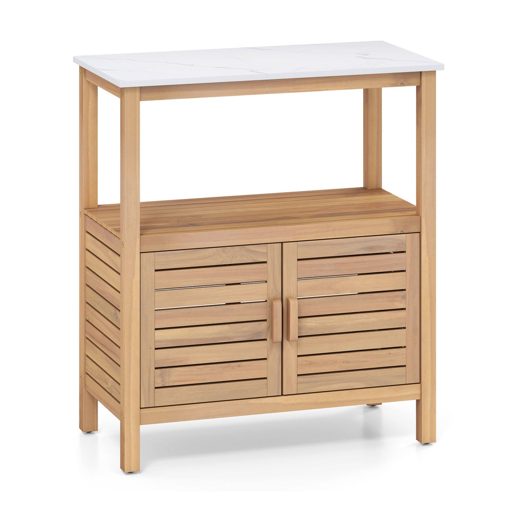Outdoor Potting Bench Acacia Wood Garden Potting Table Planting Work Bench Station with Louvered Doors
