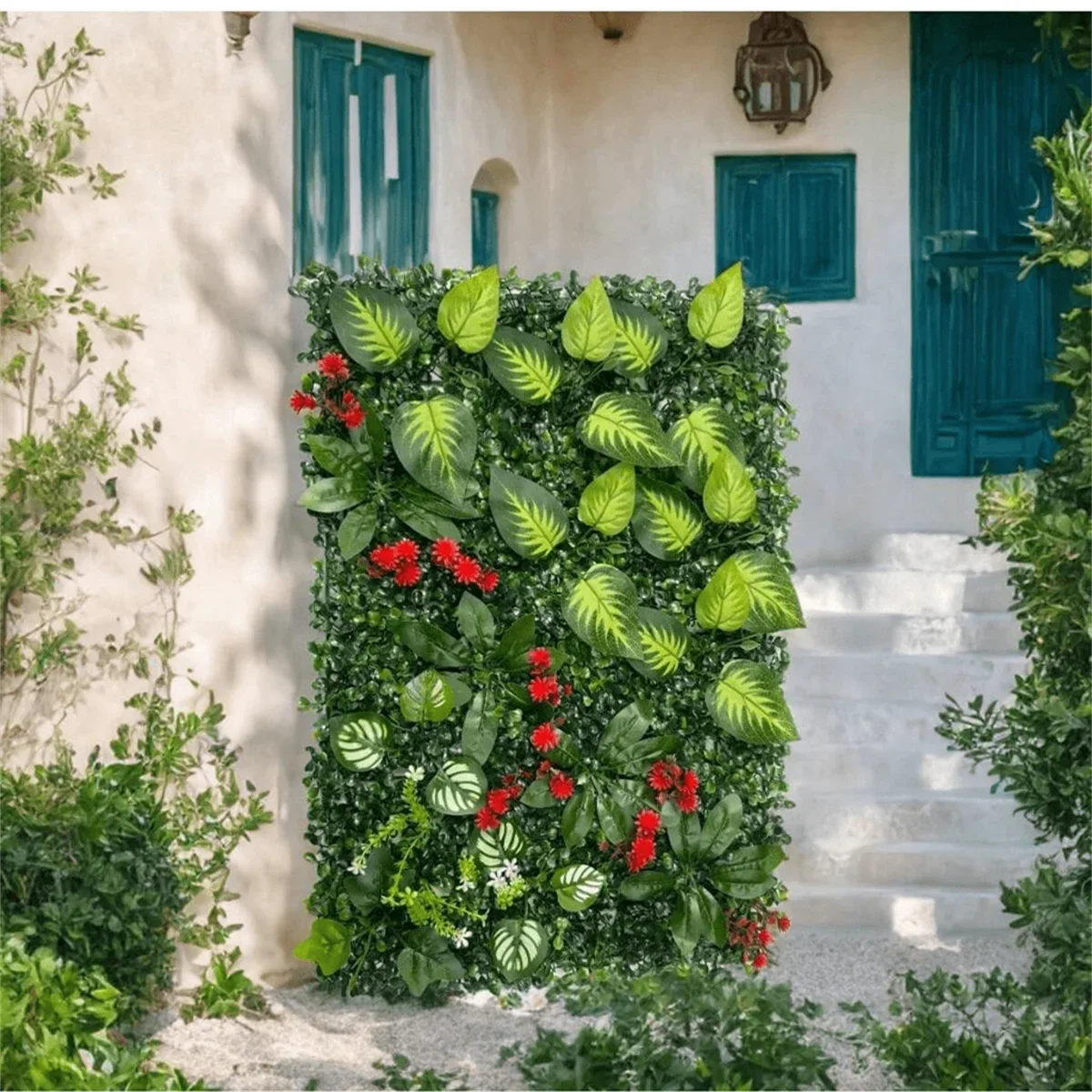 Artificial Grass Wall Panel with Flowers Artificial Plant Privacy Hedge Screen Grass Backdrop Greenery Wall Indoor Home Decratio