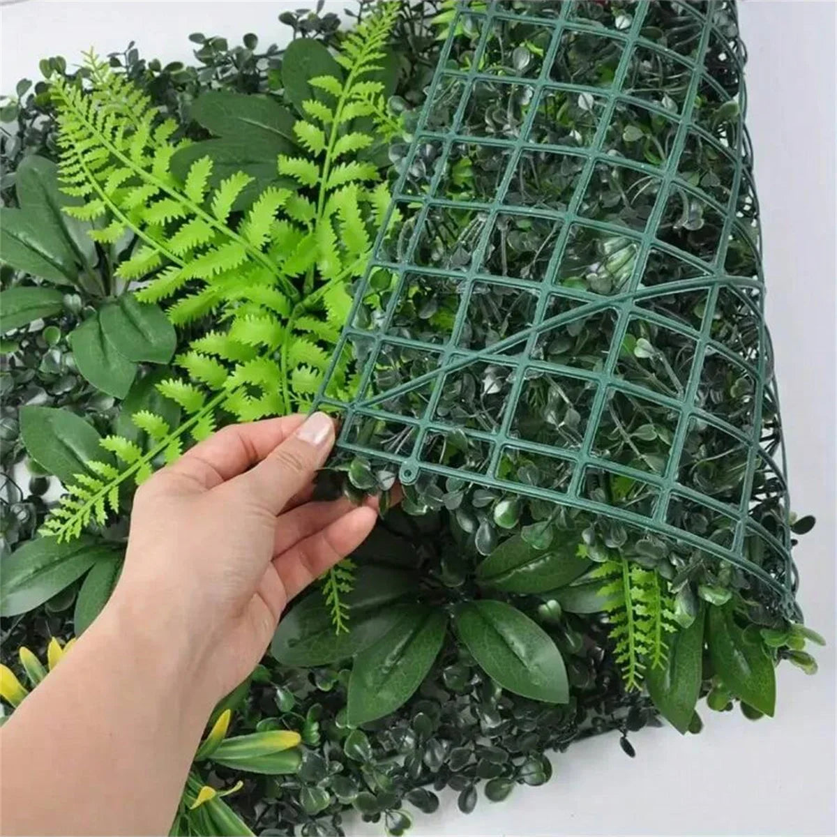 Artificial Grass Wall Panel with Flowers Artificial Plant Privacy Hedge Screen Grass Backdrop Greenery Wall Indoor Home Decratio