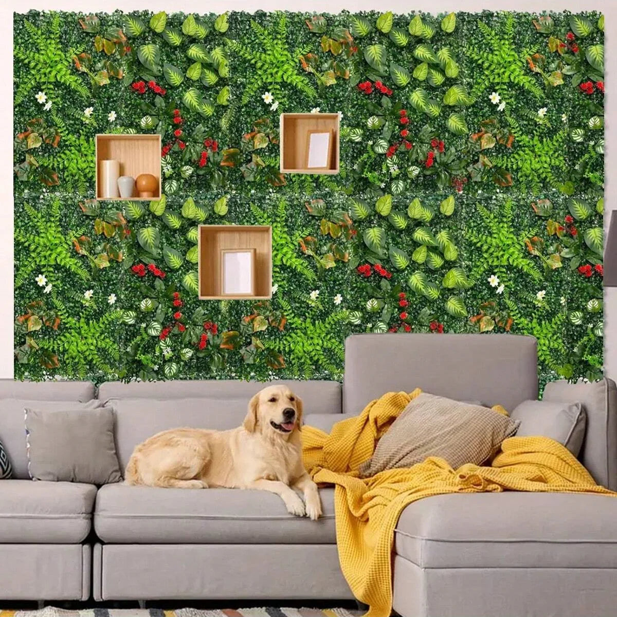 Artificial Grass Wall Panel with Flowers Artificial Plant Privacy Hedge Screen Grass Backdrop Greenery Wall Indoor Home Decratio