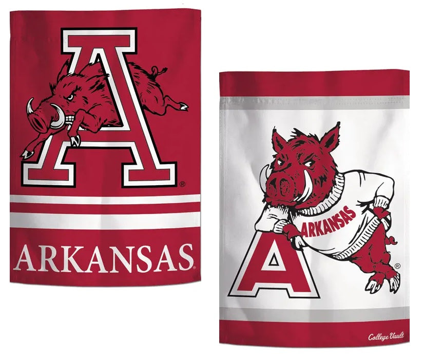 Arkansas Garden Flag 2 Sided Razorbacks Vault Logo