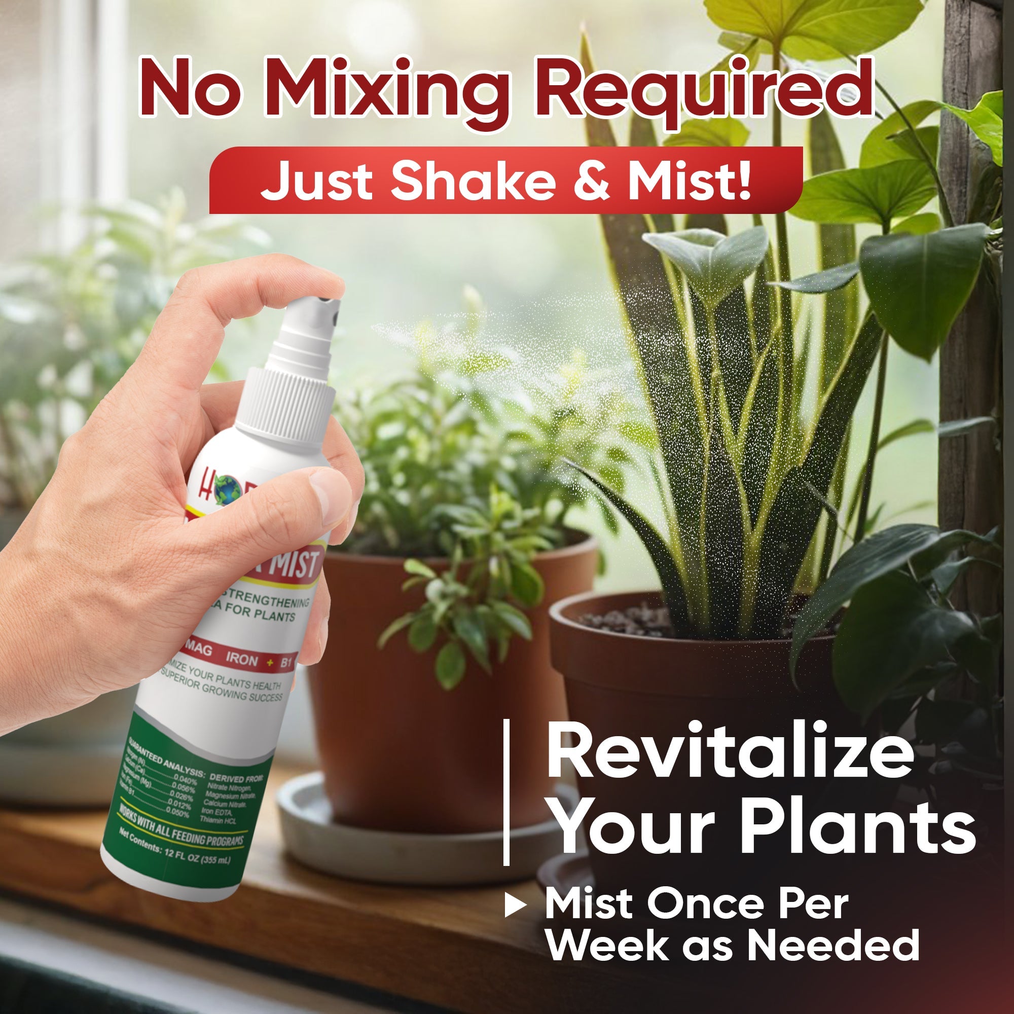 Hormex Mother Mist - Cal-Mag-Iron + B1 Misting Spray for All Plant Varieties - Boost Growth, Strengthen Plants & Improve Cloning Success - Nutrient Mist for Houseplants, Flowers, Vegetables & More